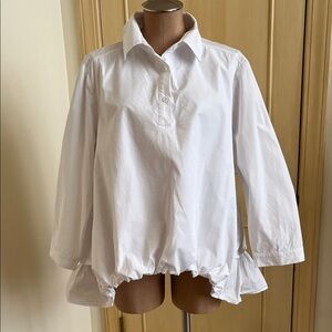 JOH. Artsy Contemporary Lagenlook 100% Cotton White Bubble Hem White Blouse XL